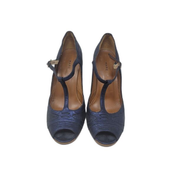 MARC JACOBS Blue Leather T Strap Heels - Picture 1 of 6